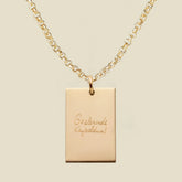 Engraved Handwriting Rolo Rectangle Necklace