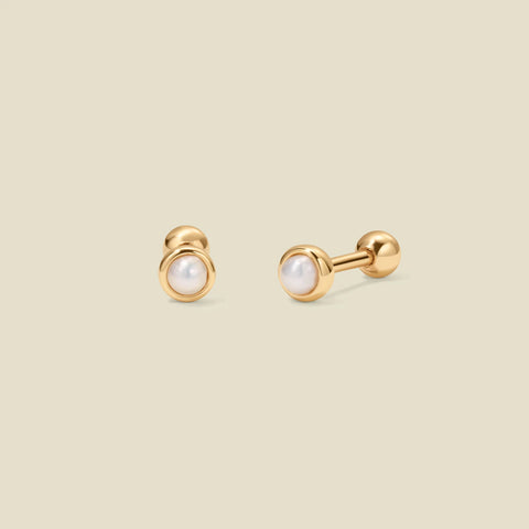Bezel-Set Pearl Stud Earrings
