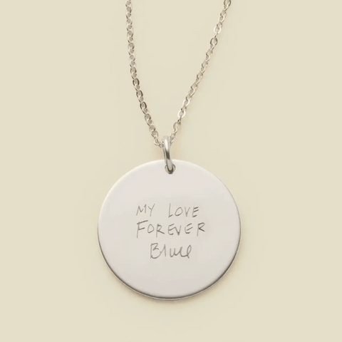 Engraved Handwriting Disc Necklace
