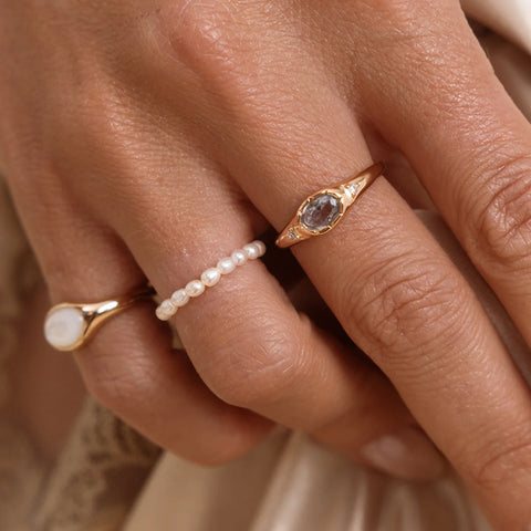 March Oval Birthstone Signet Ring