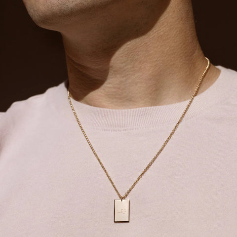 Engraved Handwriting Rolo Rectangle Necklace