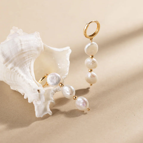 Laurel Pearl Drop Hoop Earrings