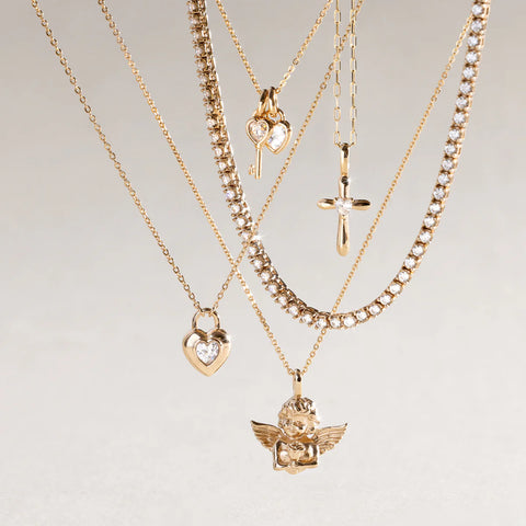 CZ Padlock Heart Necklace