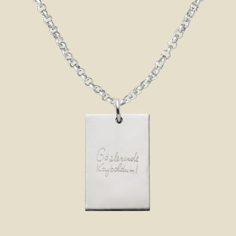 Engraved Handwriting Rolo Rectangle Necklace