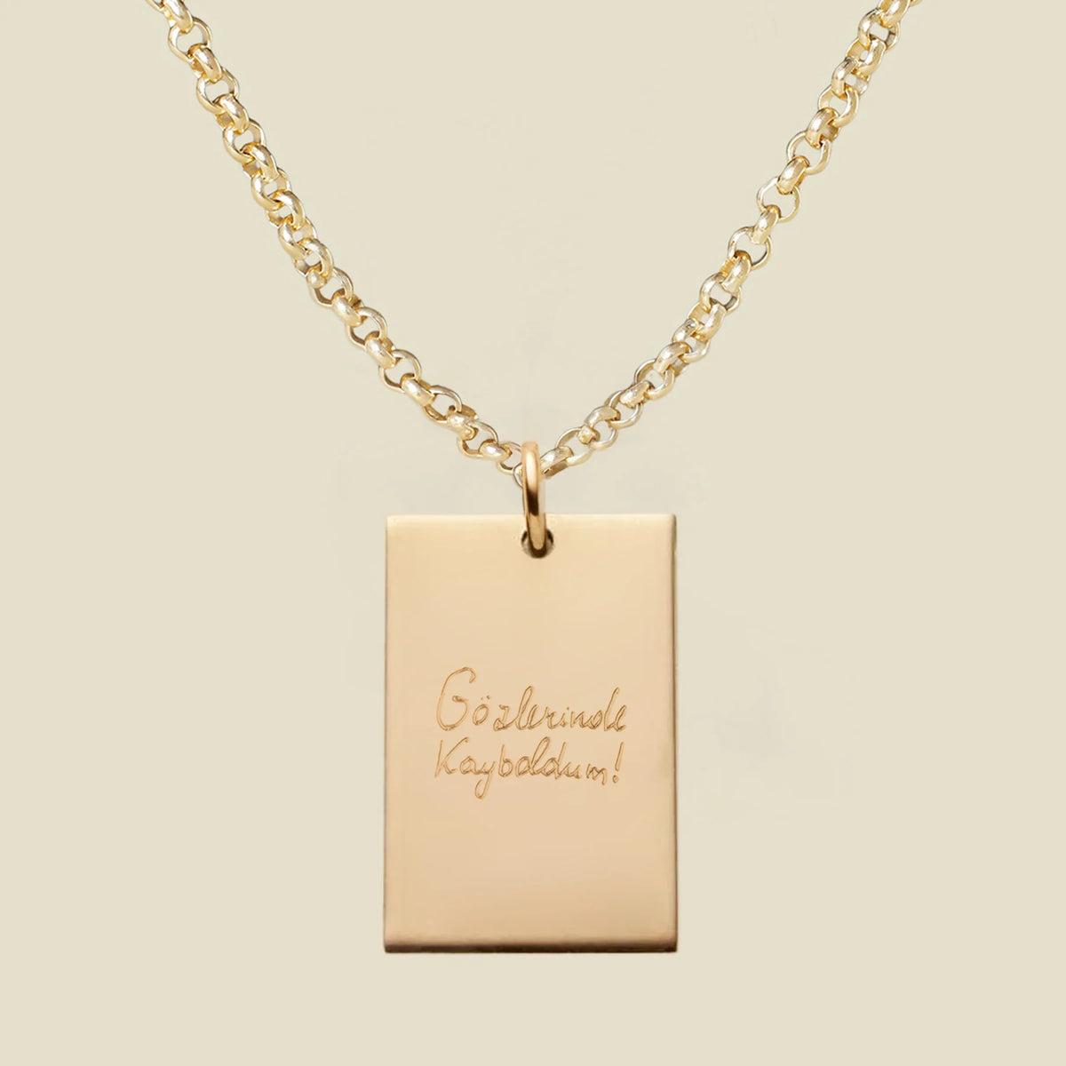 Engraved Handwriting Rolo Rectangle Necklace