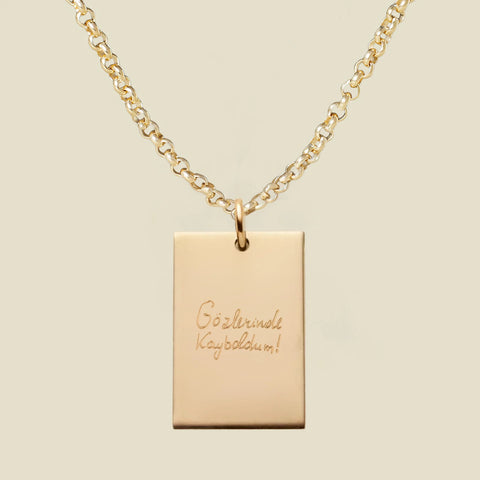 Engraved Handwriting Rolo Rectangle Necklace