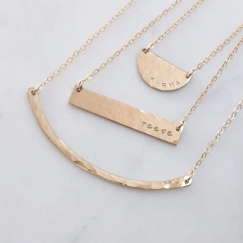 Hammered Half Moon Disc Necklace