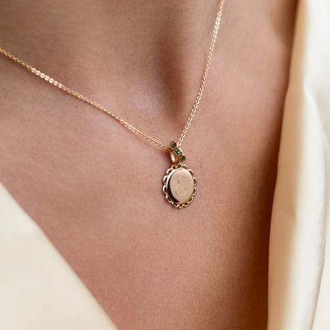 Engravable Ornate Circle Charm Necklace