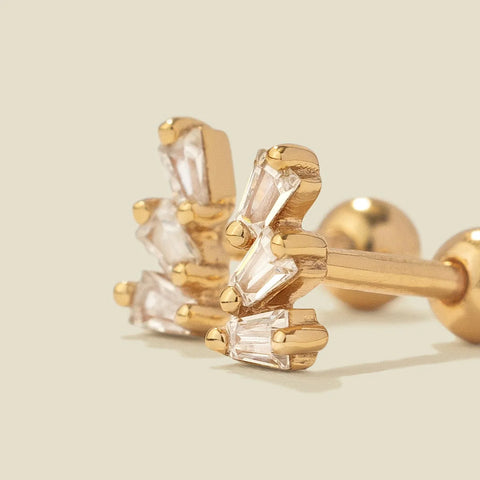 CZ Triple Baguette Stud Earrings