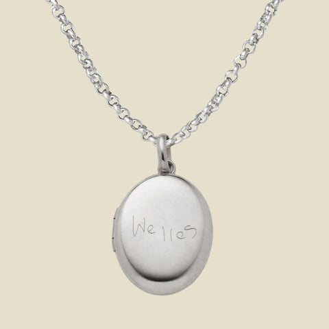 Engraved Handwriting Rolo Mini Locket Necklace