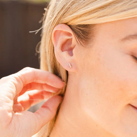 CZ Triple Baguette Stud Earrings