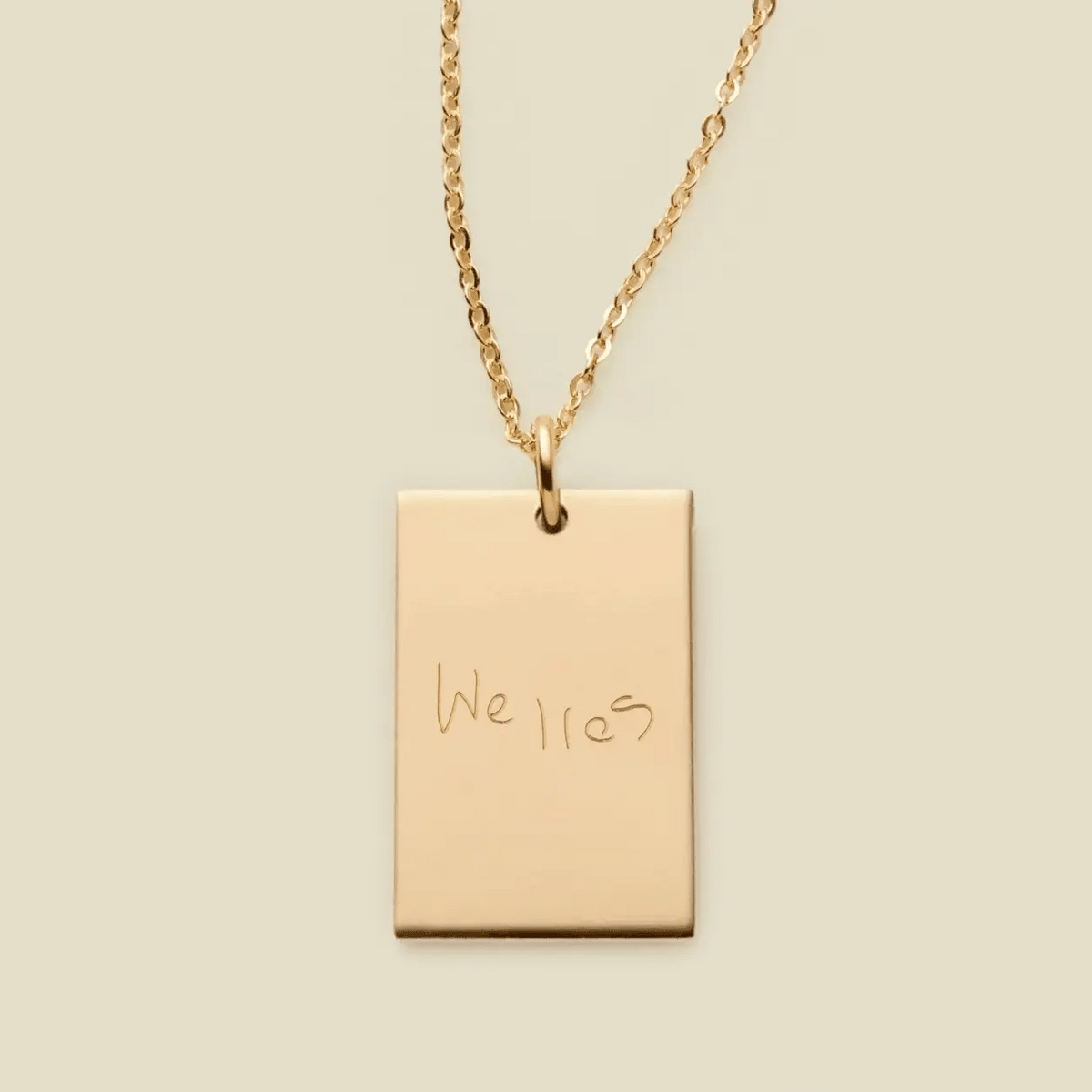 Engraved Handwriting Rectangle Necklace