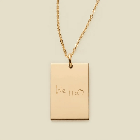 Engraved Handwriting Rectangle Necklace