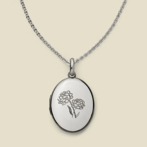 Engravable Birth Flower Mini Locket Necklace