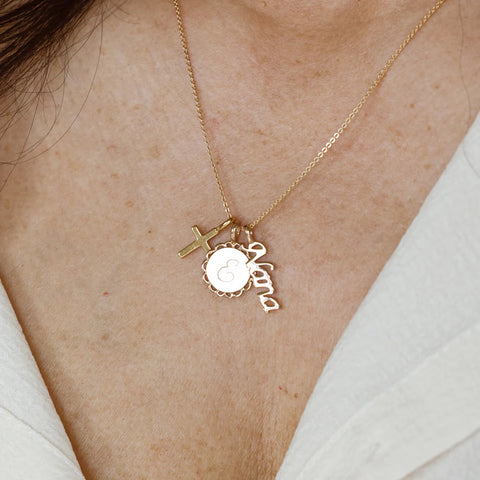 Engravable Ornate Circle Charm Necklace